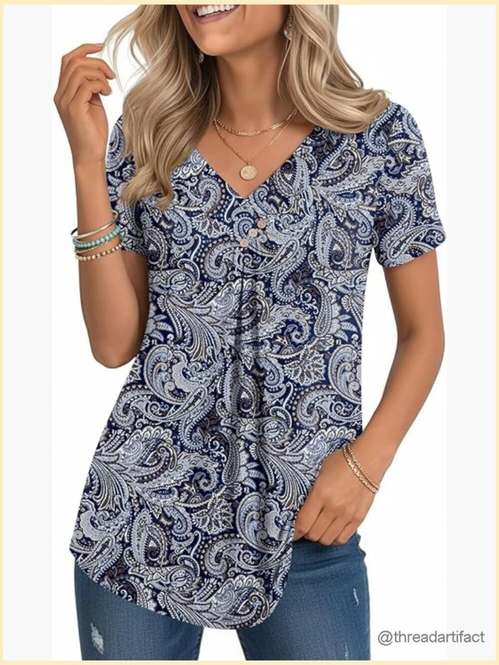 V Neck Short Sleeve Pleated Tunic Top Dressy Casual Blouse
